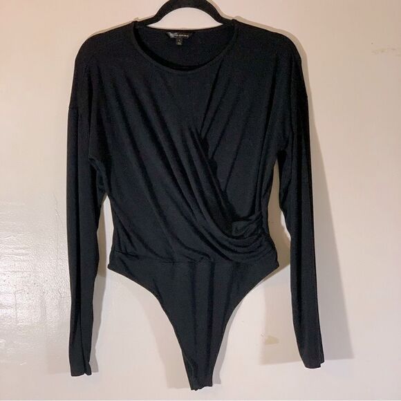 Banana Republic Bodysuit Black Crossover Chest Long Sleeves Sz Large Gorgeous - Picture 1 of 9